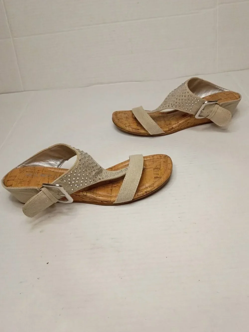 Rampage Sheryl Rhinestone Cork Wedge Sandals Women’s Size 6.5M